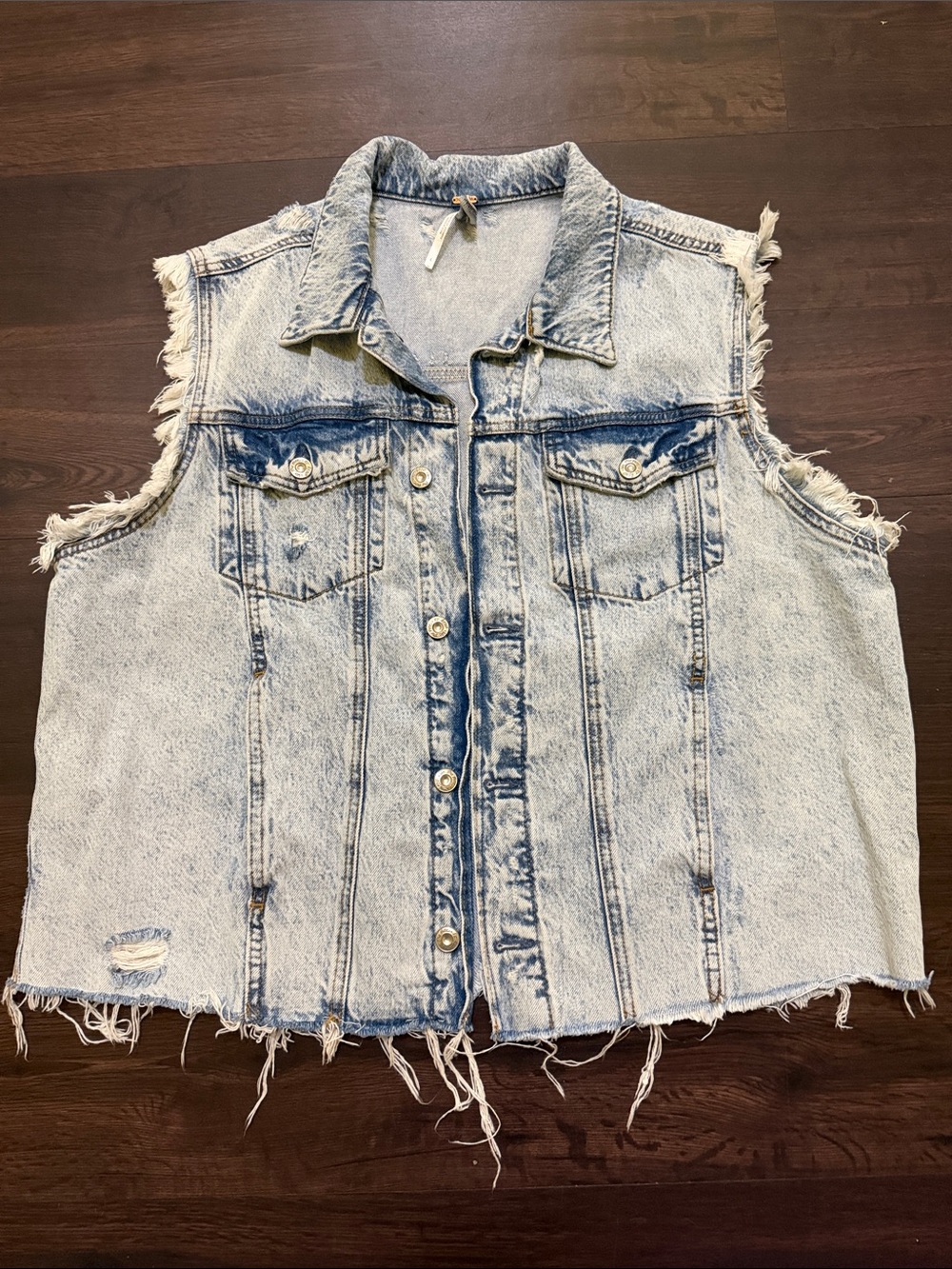 Free People Size Large Distressed Jean Vest